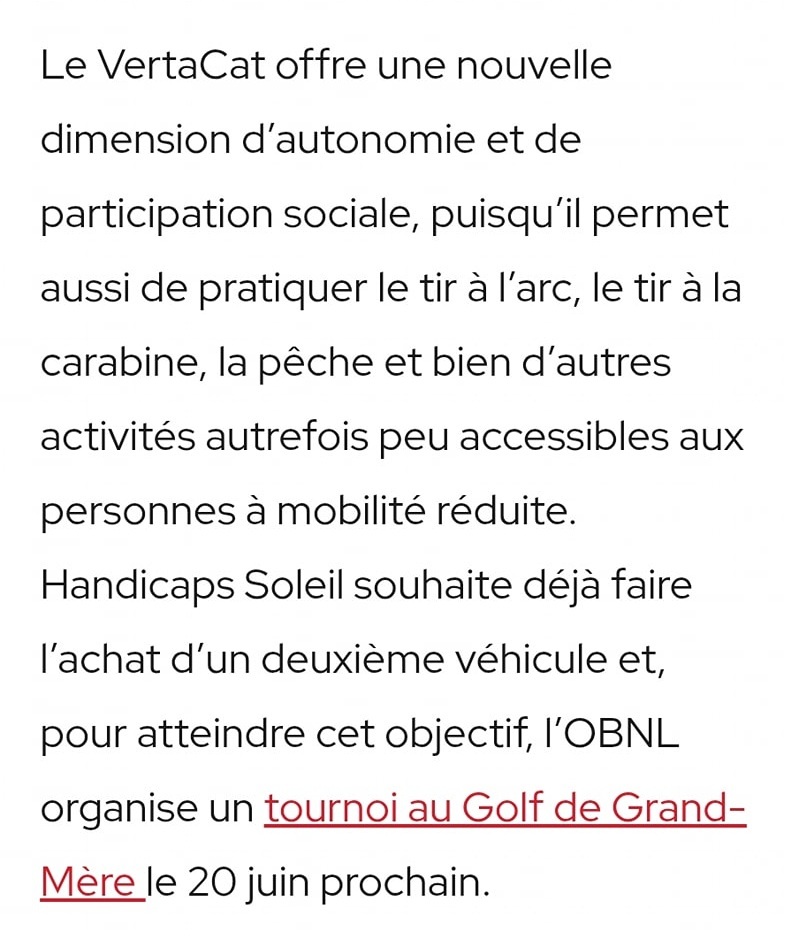 fauteuil VertaCat pour paragolfeur