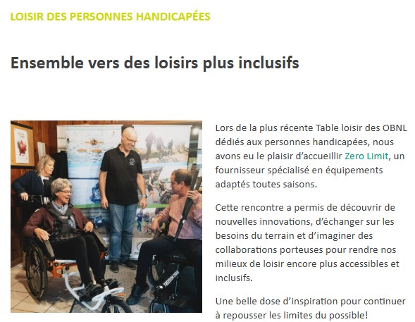 Article sur la Table loisir des OBNL