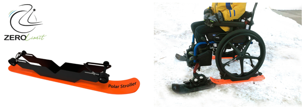 Une personne sur un fauteuil roulant avec les polar skis